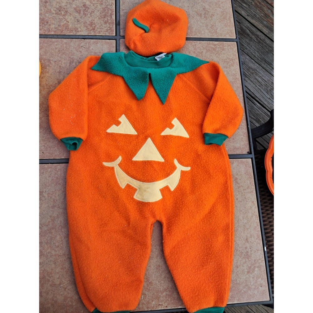 Vintage Baby Gro Infant Size 12 Months Orange Pumpkin Fleece One Piece Outfi 90s